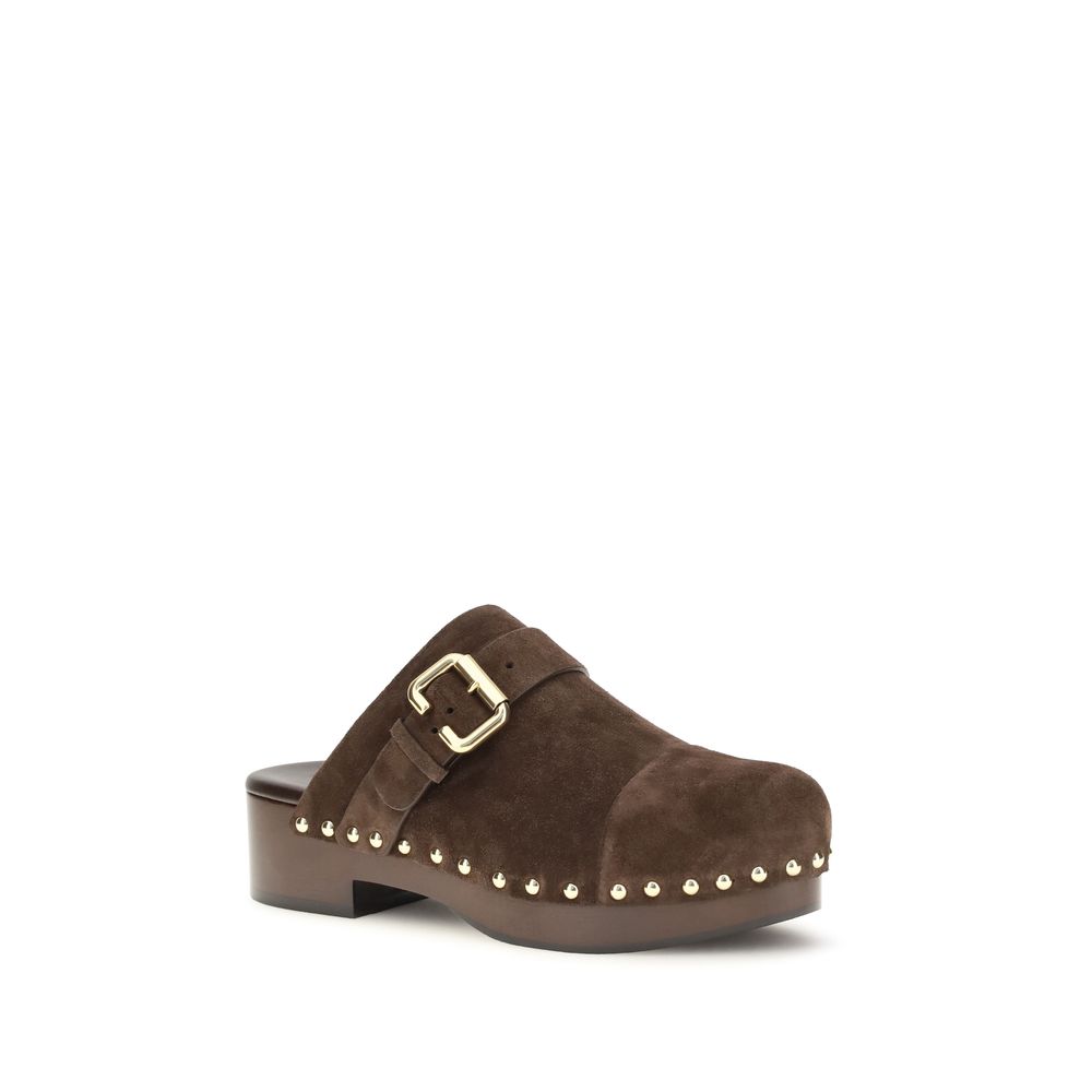 Chloé Brown Suede Leather Jeannette Clog Mules
