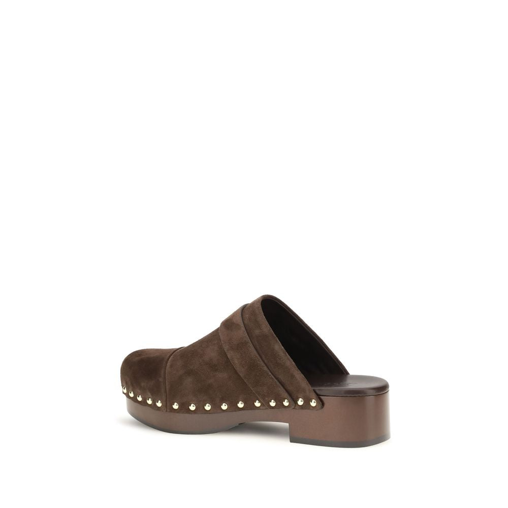 Chloé Brown Suede Leather Jeannette Clog Mules