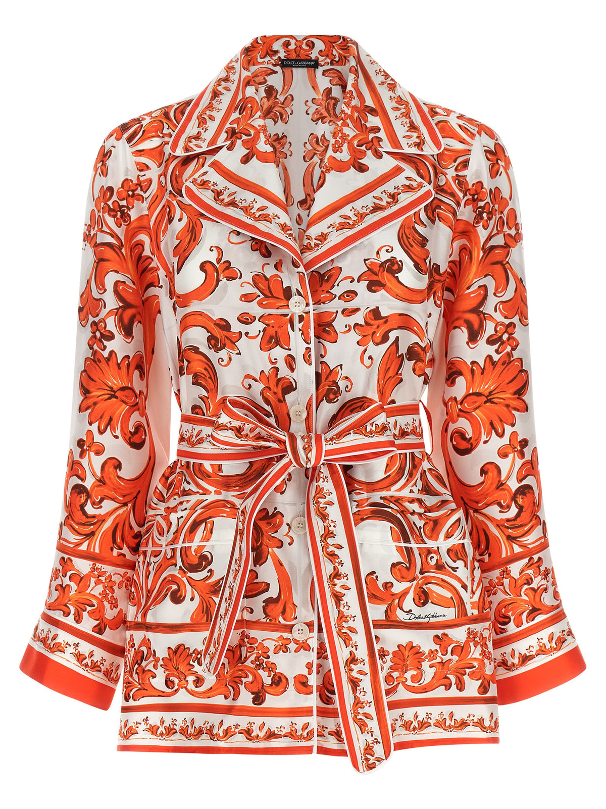 Dolce & Gabbana Orange Silk Blouse – Majolica Print