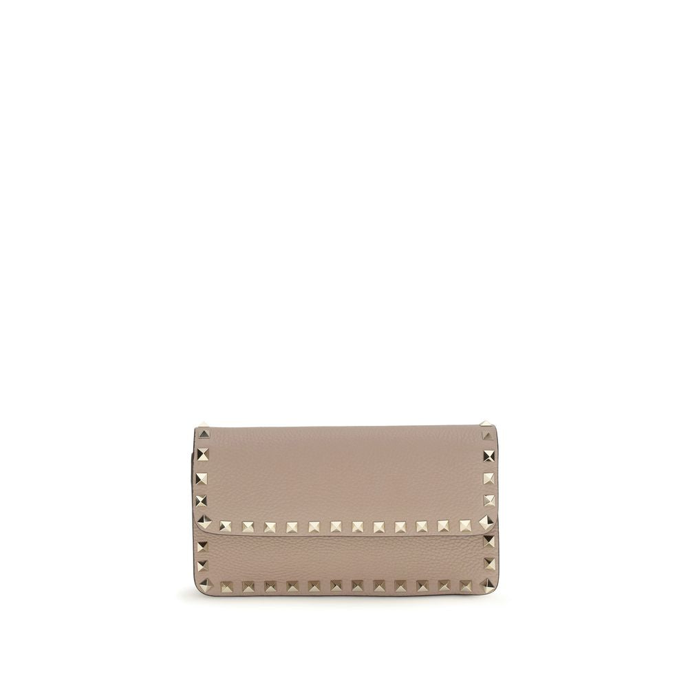 Valentino Garavani Poudre Pink Leather Rockstud Chain Wallet