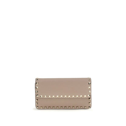 Valentino Garavani Poudre Pink Leather Rockstud Chain Wallet