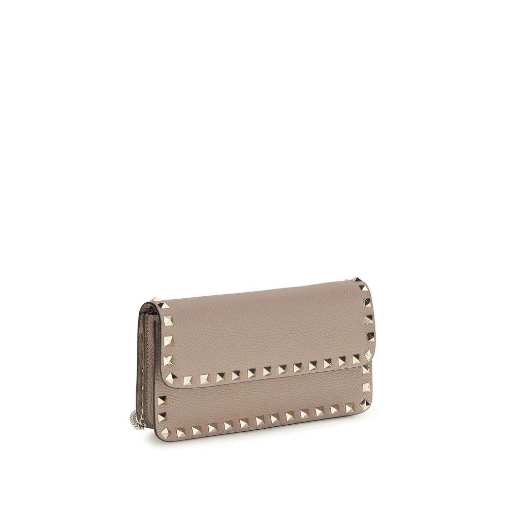 Valentino Garavani Poudre Pink Leather Rockstud Chain Wallet