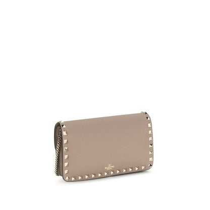 Valentino Garavani Poudre Pink Leather Rockstud Chain Wallet