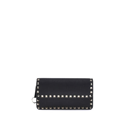 Valentino Garavani Black Calf Leather Rockstud Chain Wallet