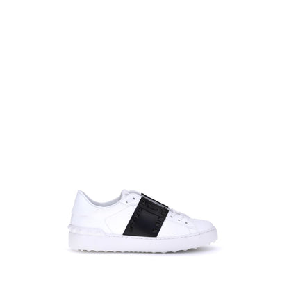 Valentino Garavani White & Black Leather Open Rockstud Low Top Sneakers