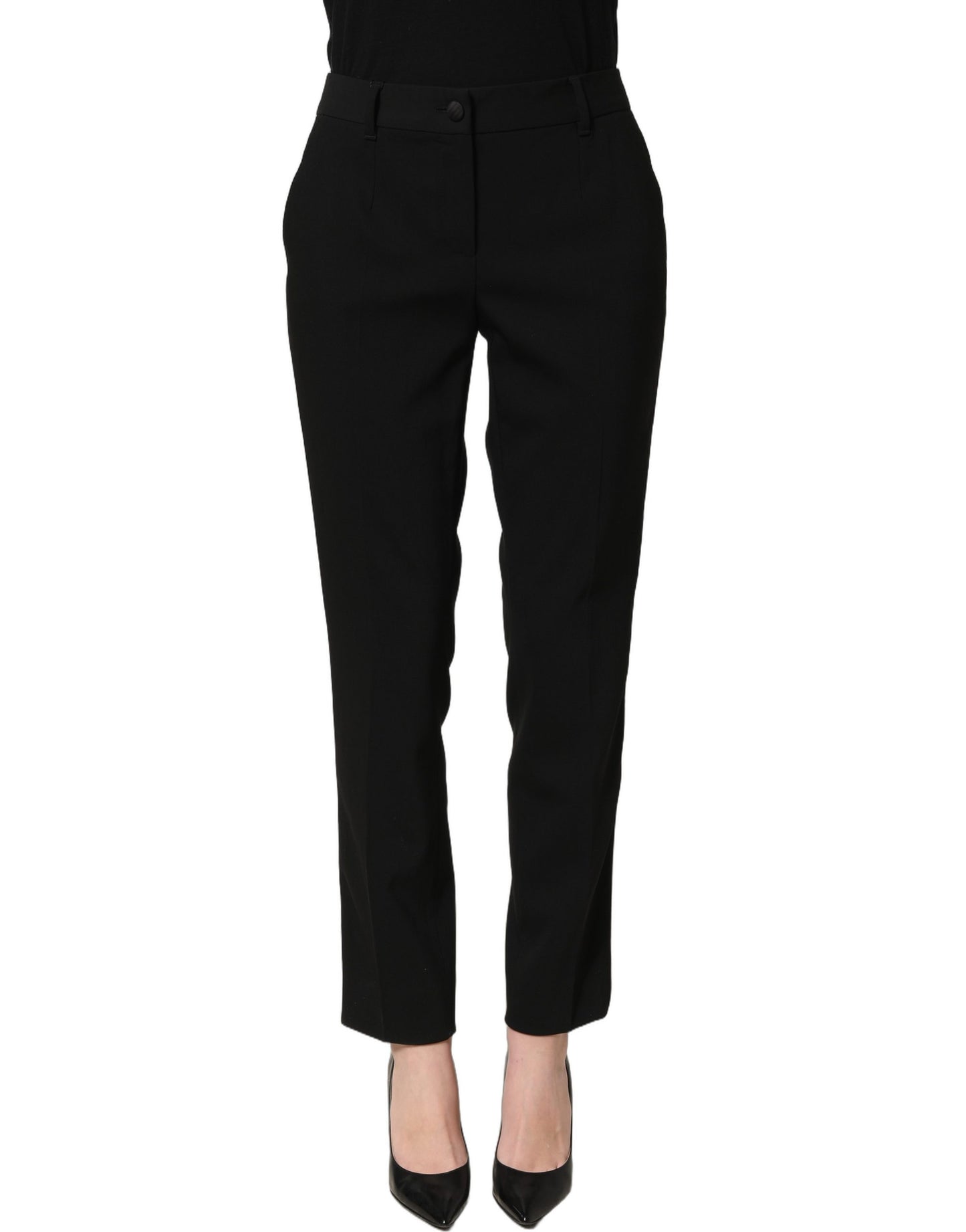 Dolce & Gabbana Black High Waist Straight Dress Trouser Pants