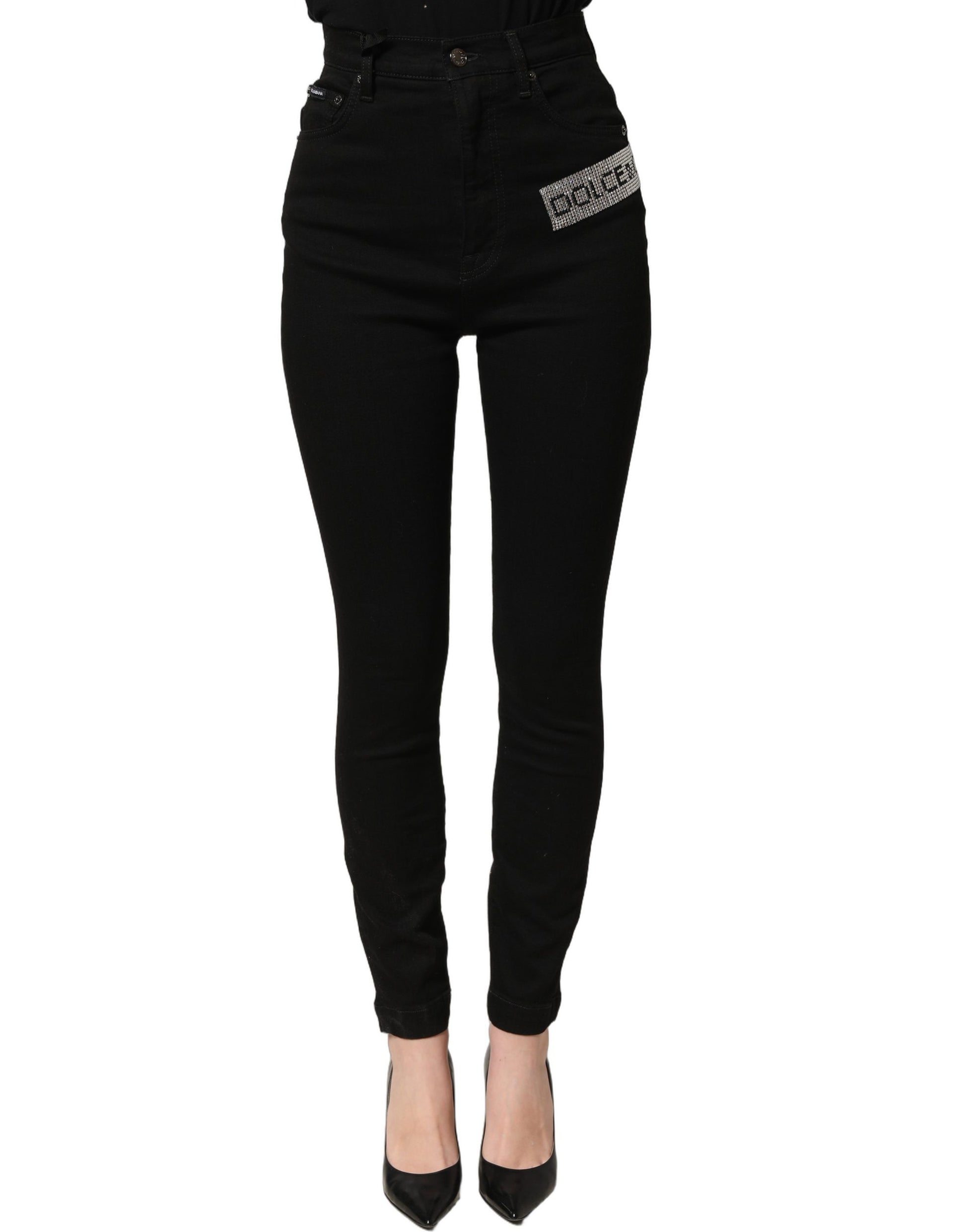 Dolce & Gabbana Black Grace Rhinestone High-Waist Denim Jeans