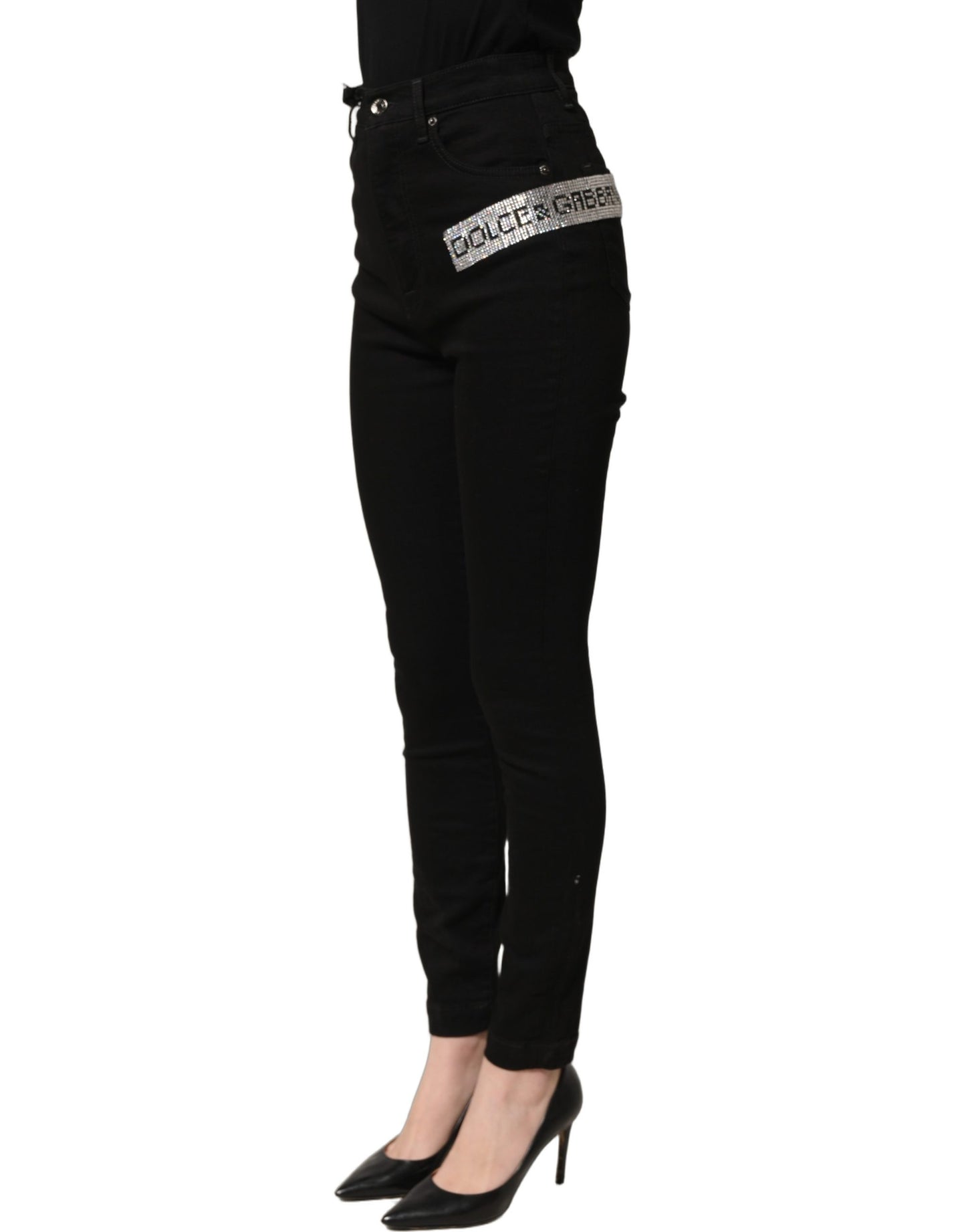 Dolce & Gabbana Black Grace Rhinestone High-Waist Denim Jeans
