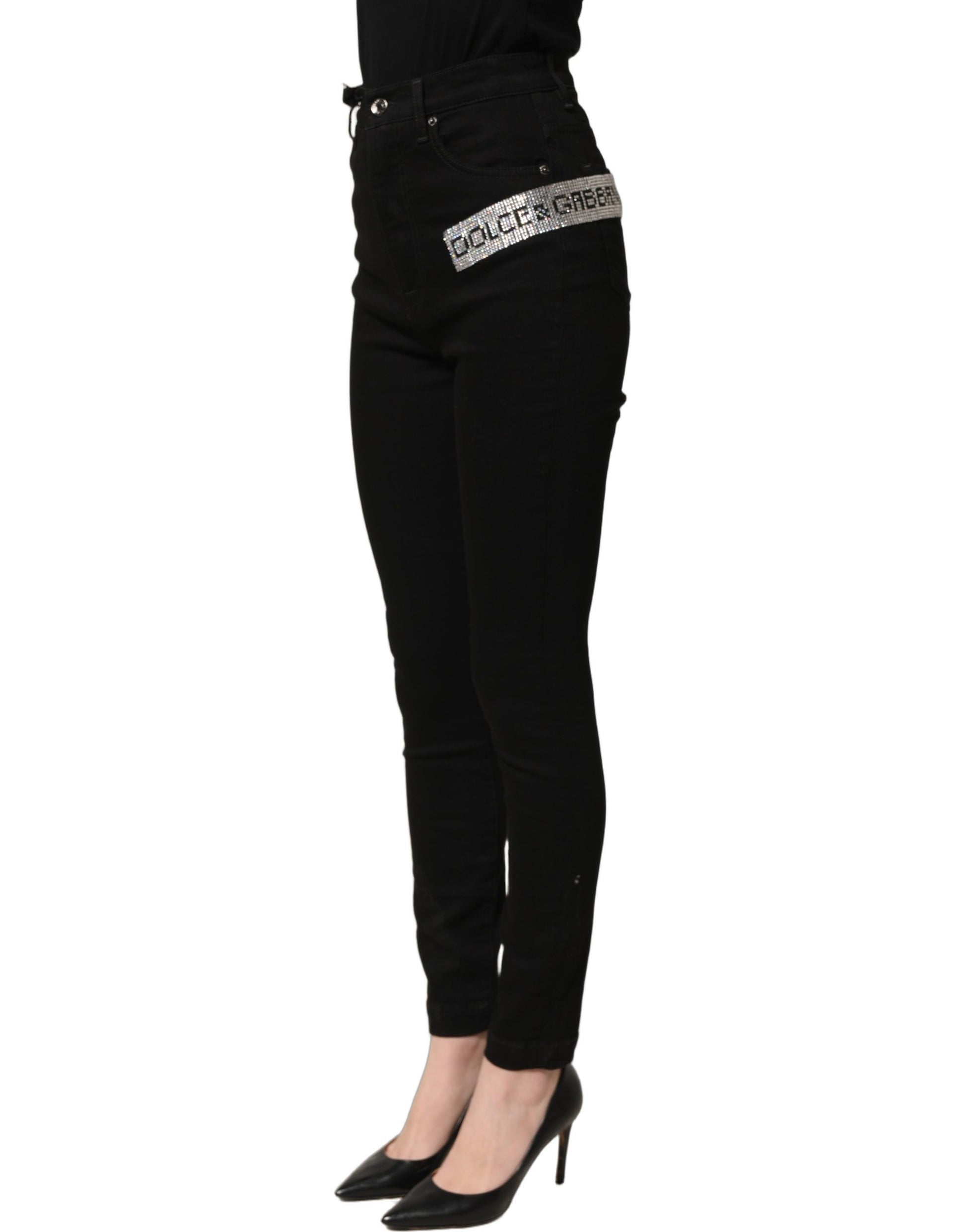 Dolce & Gabbana Black Grace Rhinestone High-Waist Denim Jeans