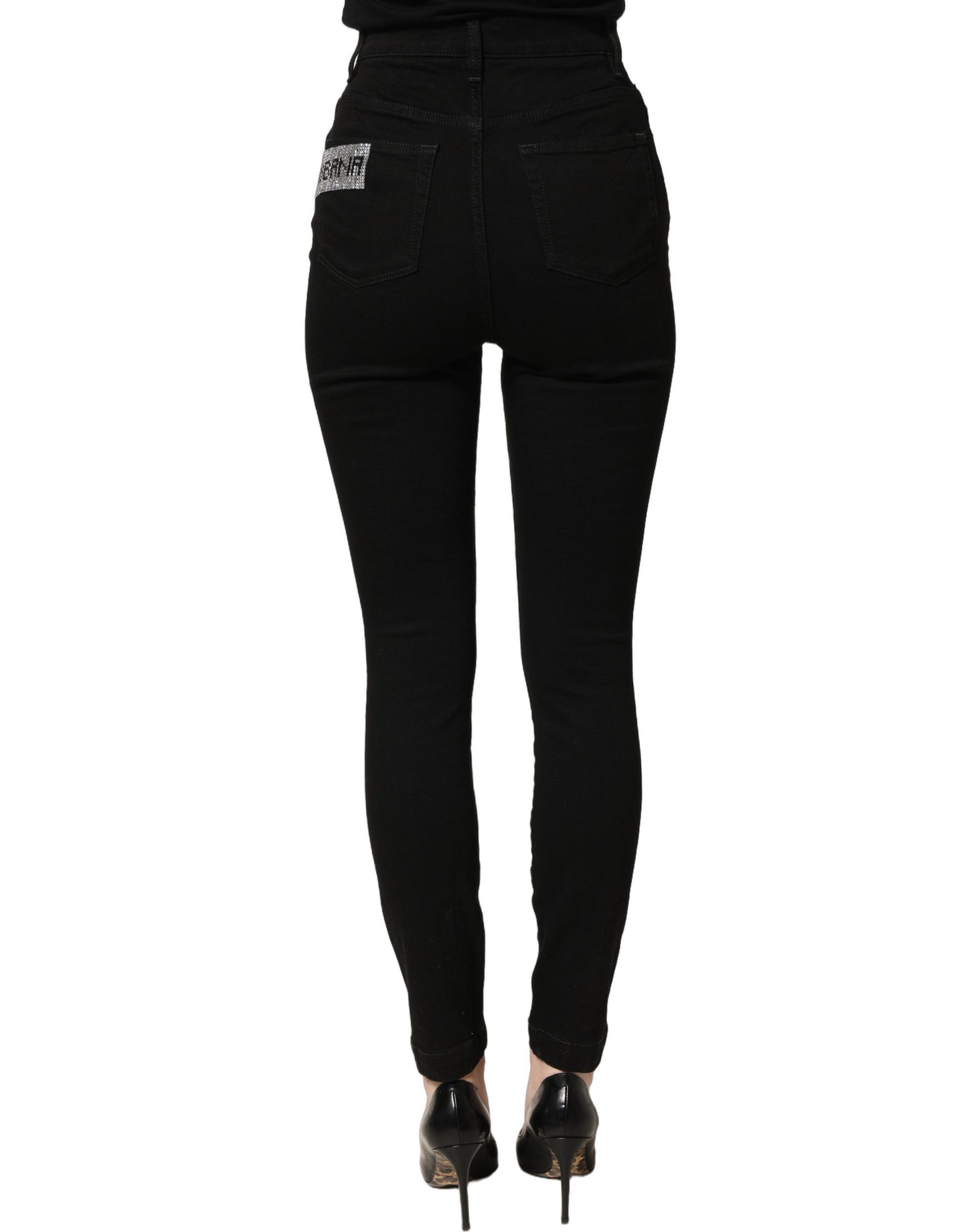 Dolce & Gabbana Black Grace Rhinestone High-Waist Denim Jeans