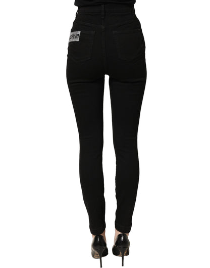 Dolce & Gabbana Black Grace Rhinestone High-Waist Denim Jeans