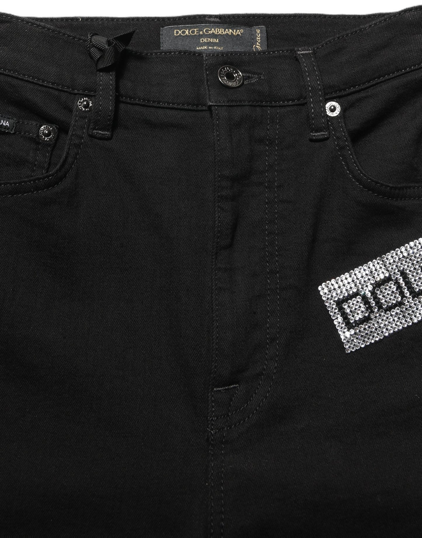 Dolce & Gabbana Black Grace Rhinestone High-Waist Denim Jeans