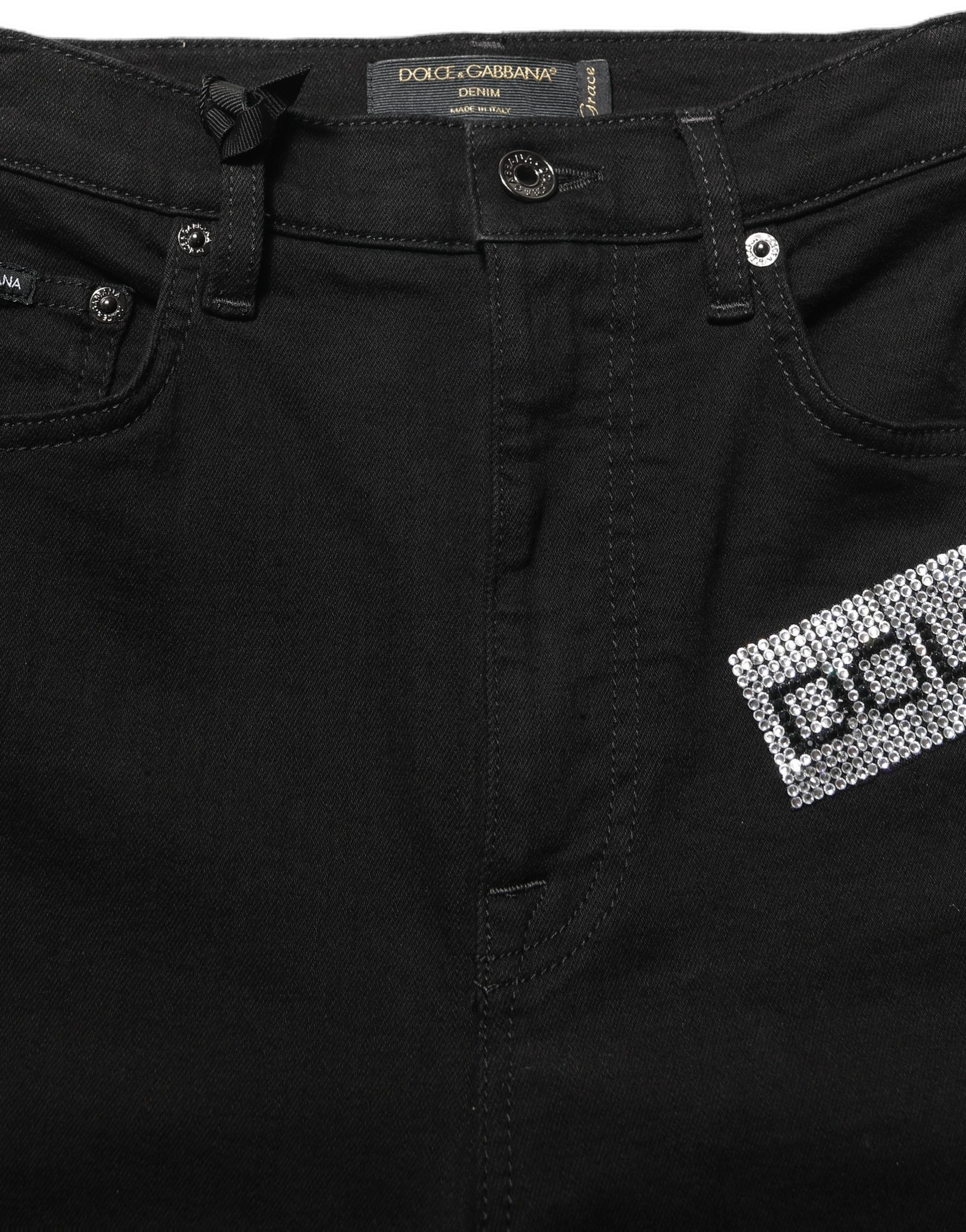 Dolce & Gabbana Black Grace Rhinestone High-Waist Denim Jeans