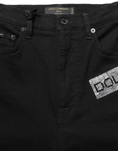 Dolce & Gabbana Black Grace Rhinestone High-Waist Denim Jeans