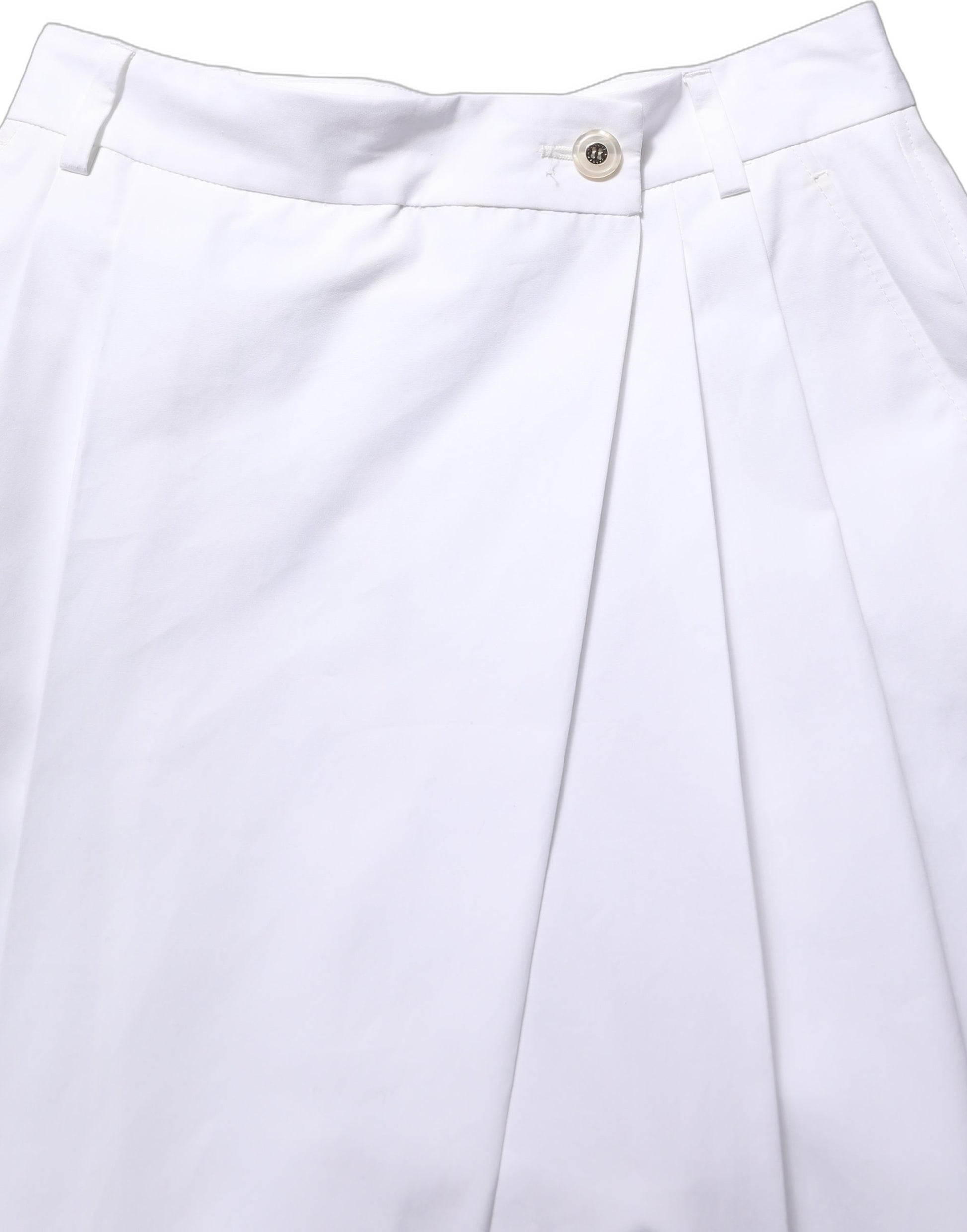 Dolce & Gabbana White Cotton High Waist Pleated Wide Leg Pants
