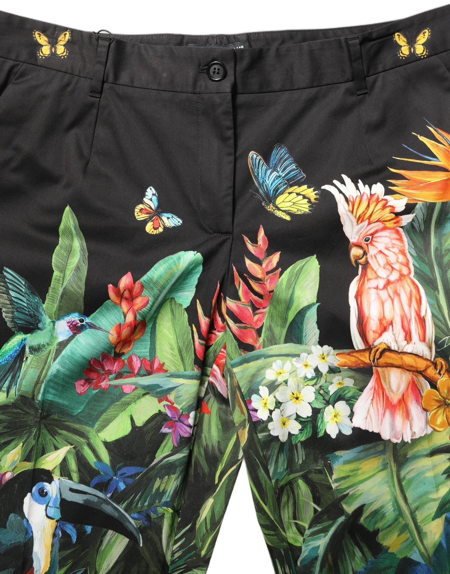 Dolce & Gabbana Black Tropical Print Cotton High Waist Pants