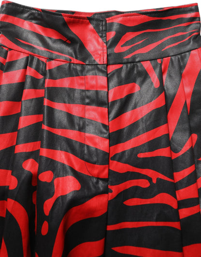 Dolce & Gabbana Red Black Zebra Print Cotton High Waist Pants