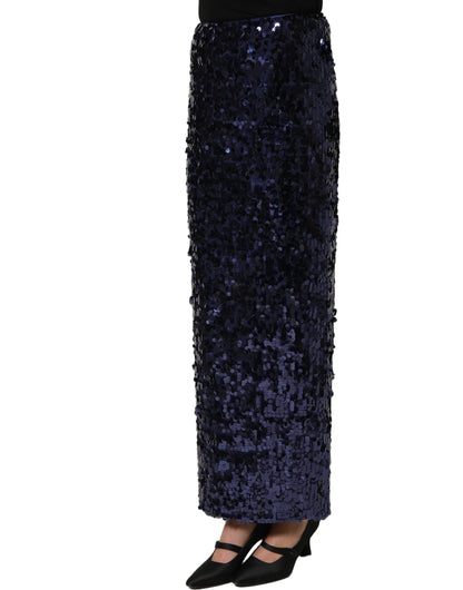 Dolce & Gabbana Blue Sequin High Waist Pencil Cut Midi Skirt