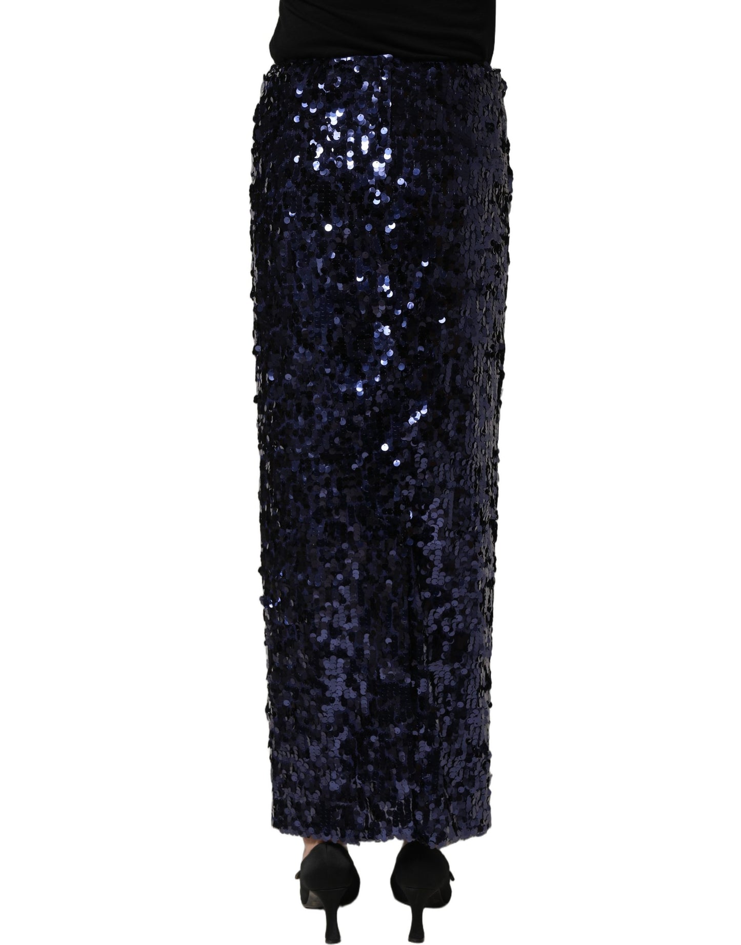Dolce & Gabbana Blue Sequin High Waist Pencil Cut Midi Skirt