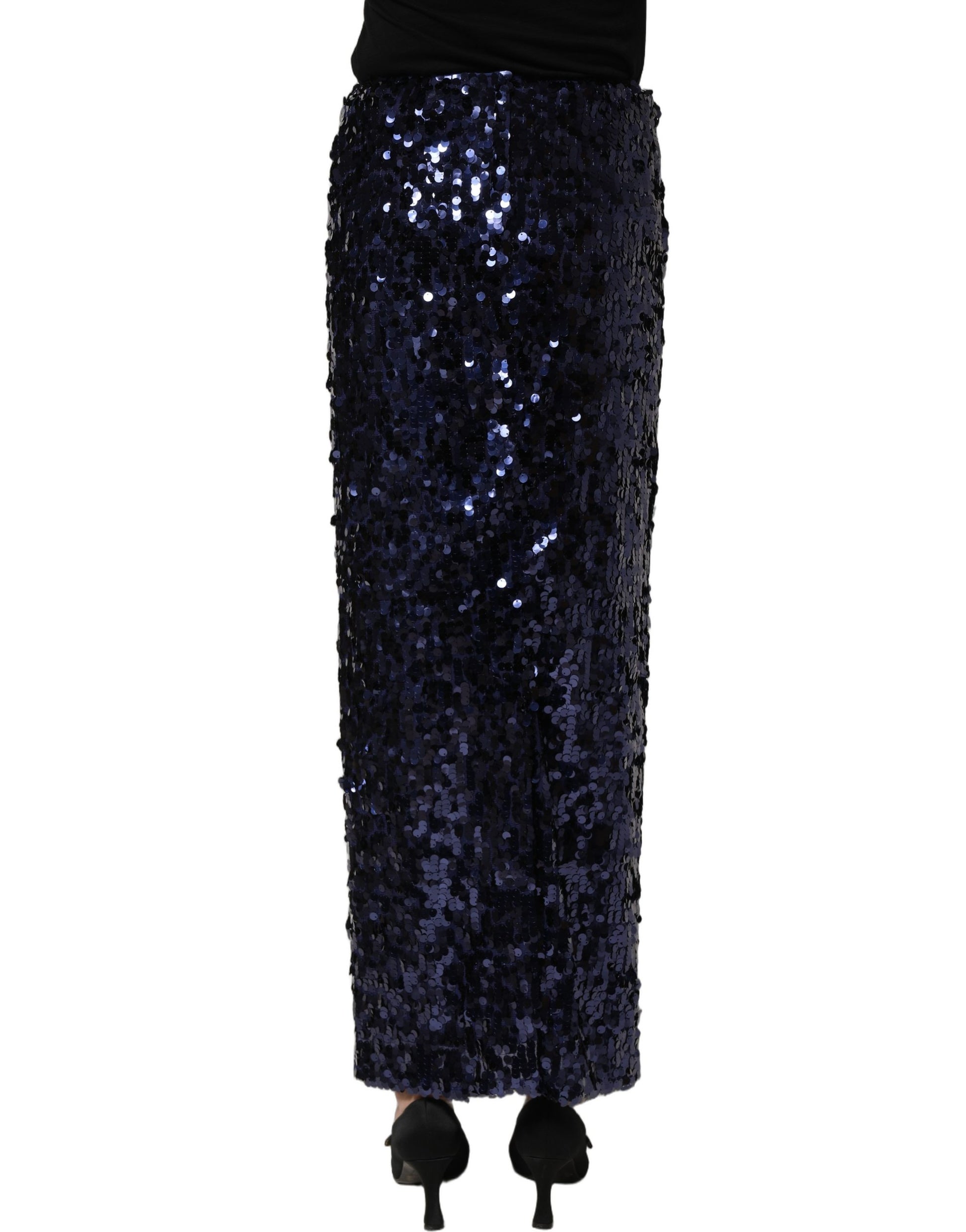Dolce & Gabbana Blue Sequin High Waist Pencil Cut Midi Skirt