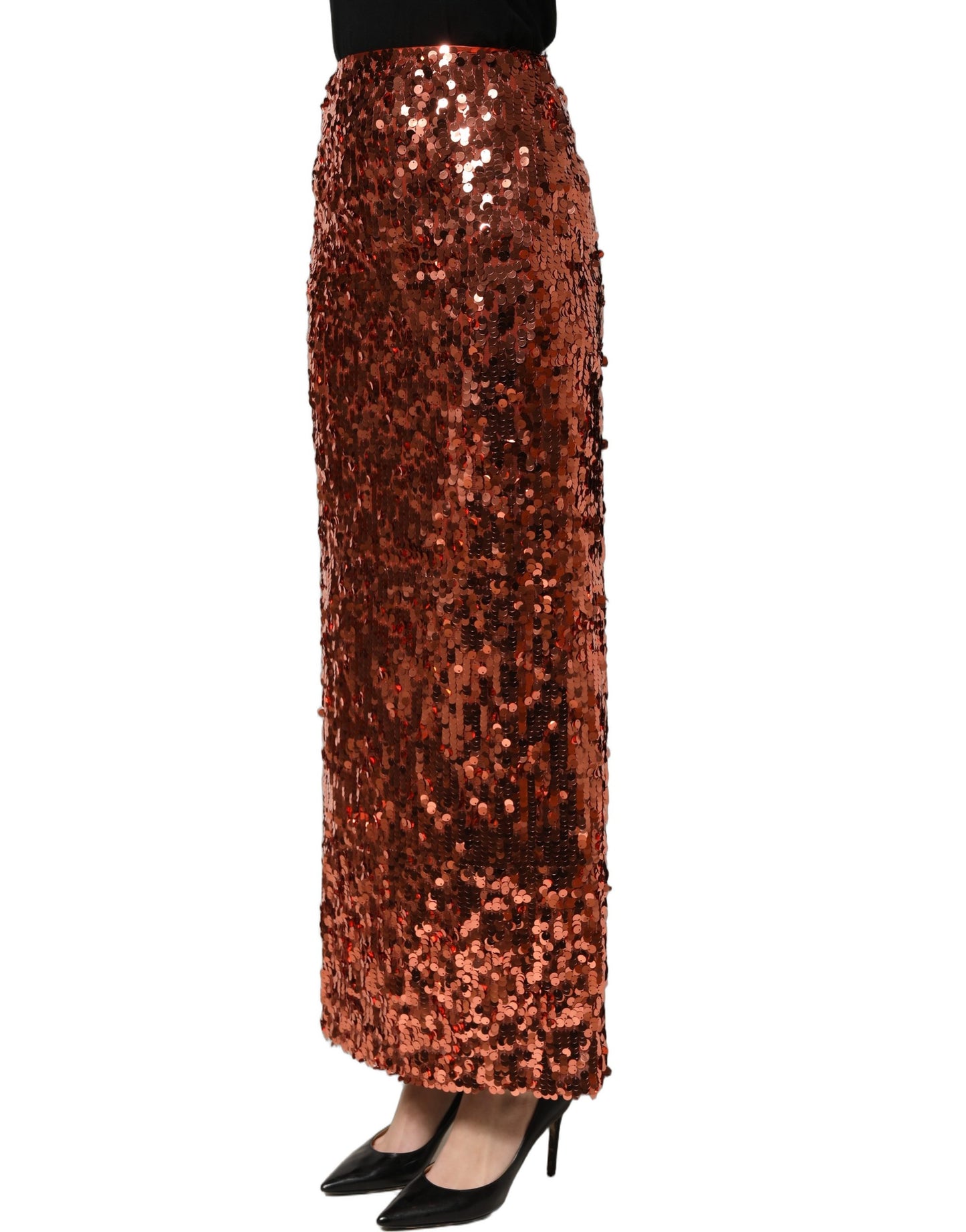 Dolce & Gabbana Bronze Sequin High-Waist Pencil-Cut Midi Skirt