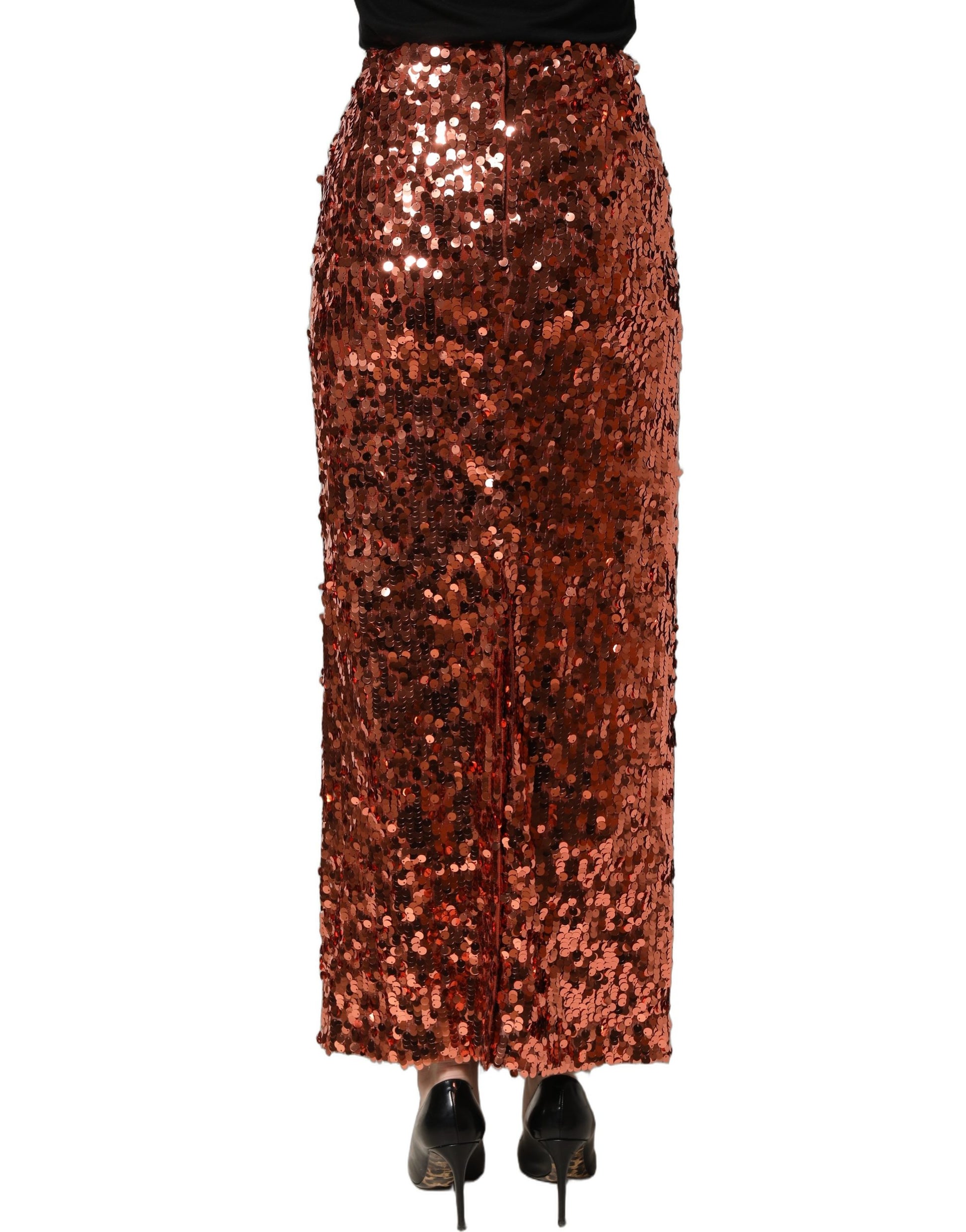 Dolce & Gabbana Bronze Sequin High-Waist Pencil-Cut Midi Skirt