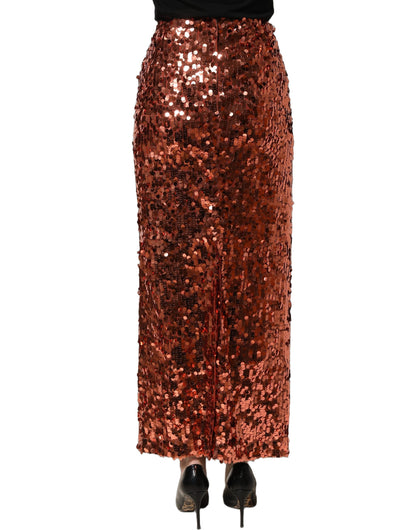 Dolce & Gabbana Bronze Sequin High-Waist Pencil-Cut Midi Skirt