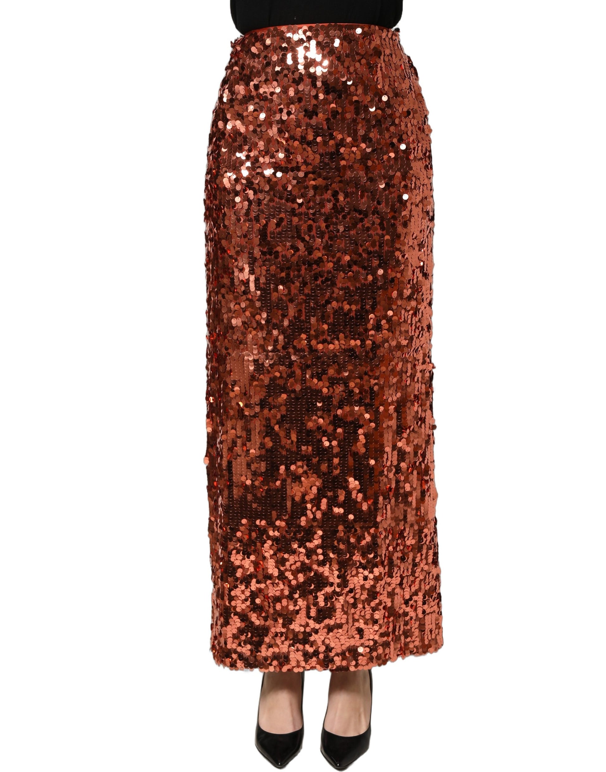 Dolce & Gabbana Bronze Sequin High-Waist Pencil-Cut Midi Skirt