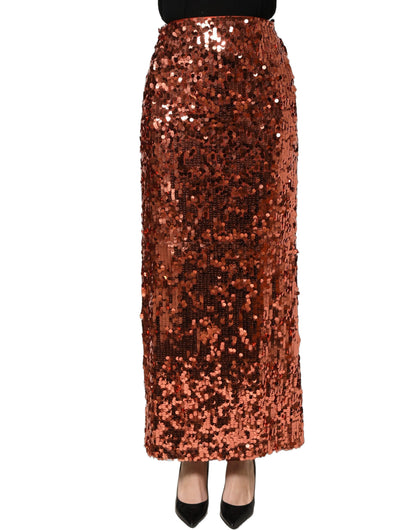 Dolce & Gabbana Bronze Sequin High-Waist Pencil-Cut Midi Skirt