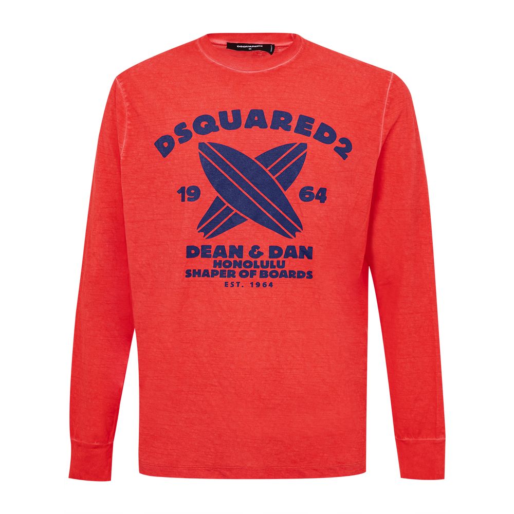 Dsquared² Red Cotton Long Sleeve T-Shirt with Print