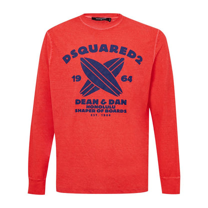 Dsquared² Red Cotton Long Sleeve T-Shirt with Print