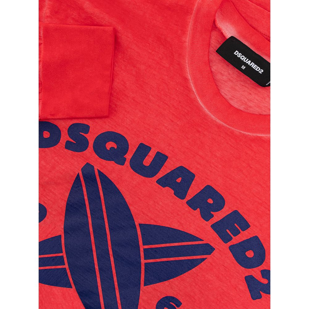 Dsquared² Red Cotton Long Sleeve T-Shirt with Print