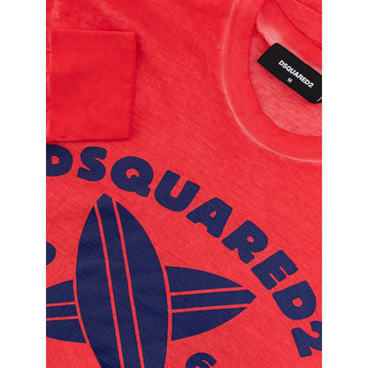 Dsquared² Red Cotton Long Sleeve T-Shirt with Print
