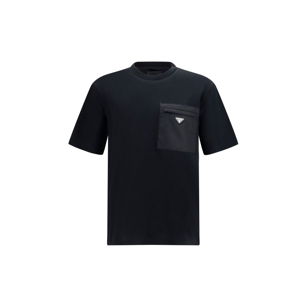 Prada Black Cotton Pocket T-Shirt with Logo