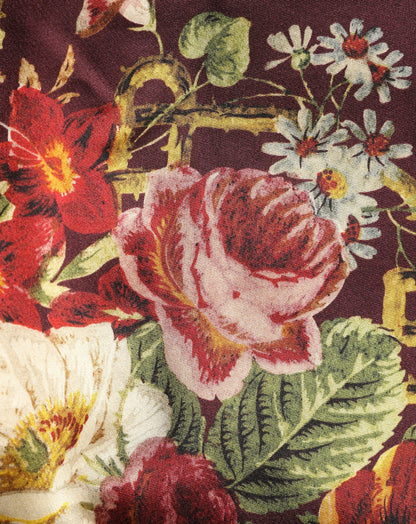 Dolce & Gabbana Burgundy Floral High-Waist A-line Mini Skirt