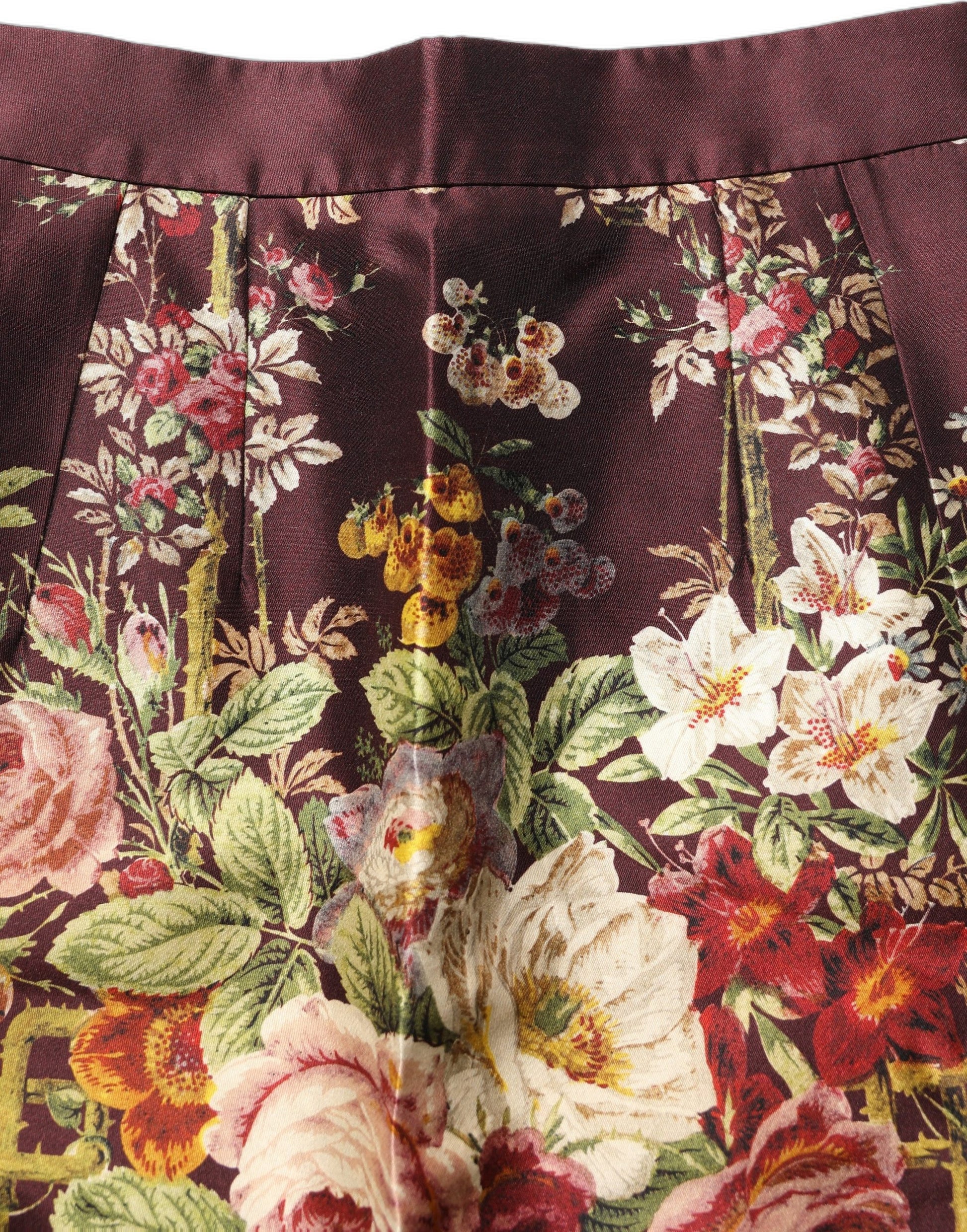 Dolce & Gabbana Burgundy Floral High-Waist A-line Mini Skirt