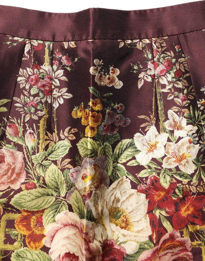 Dolce & Gabbana Burgundy Floral High-Waist A-line Mini Skirt