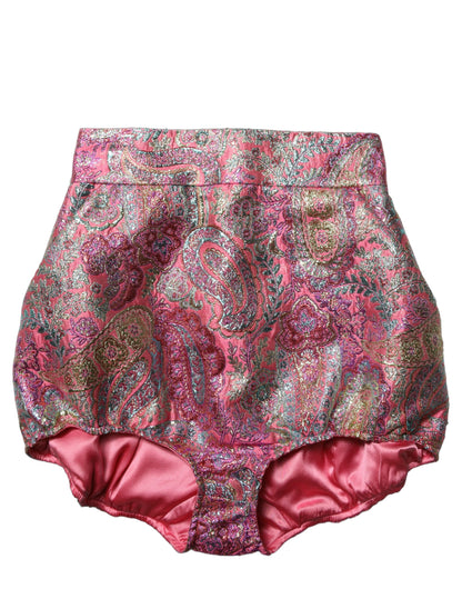 Dolce & Gabbana Pink Floral High-Waist Jacquard Hotpants Shorts