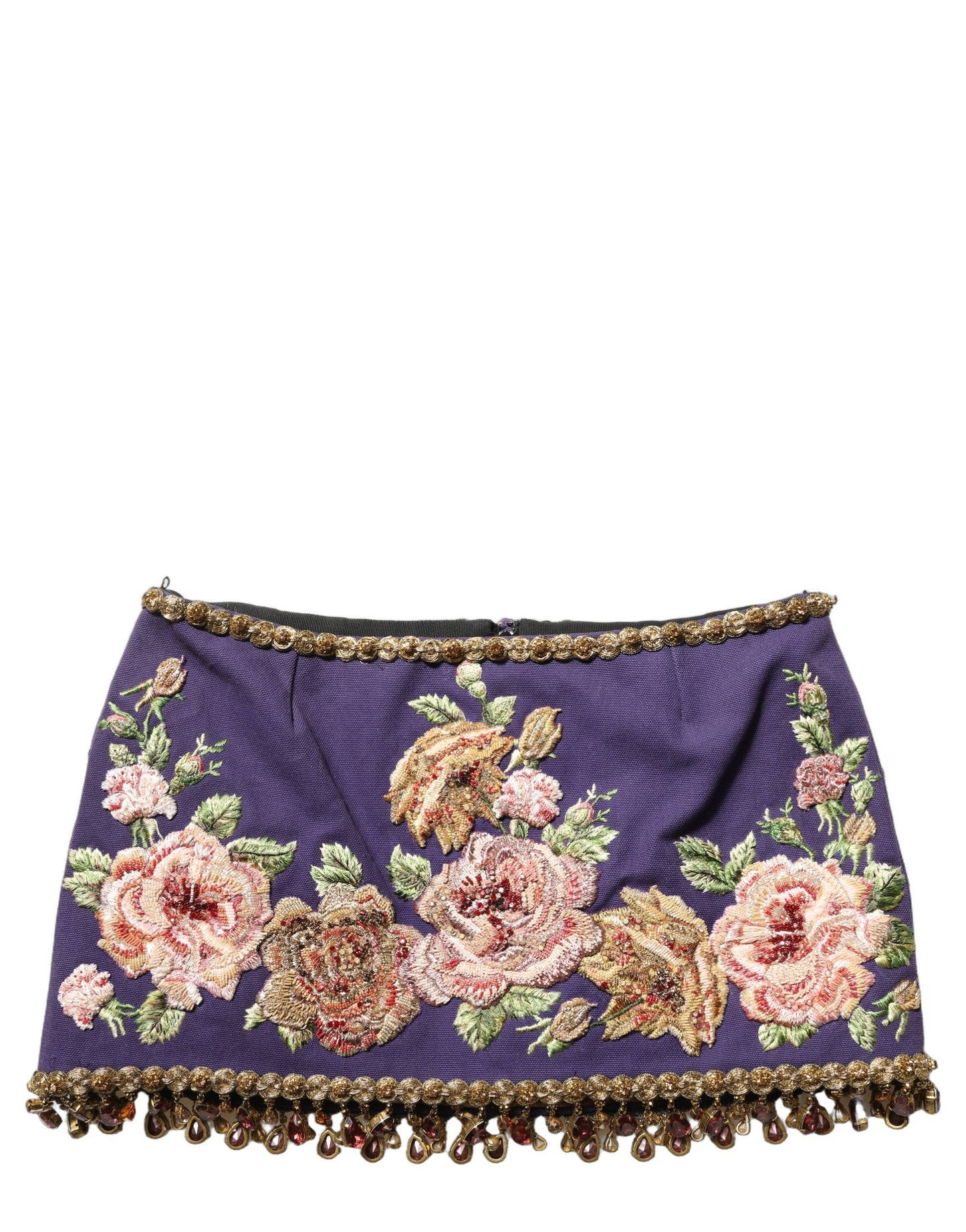 Dolce & Gabbana Purple Floral Embellished Mid Waist Mini Skirt