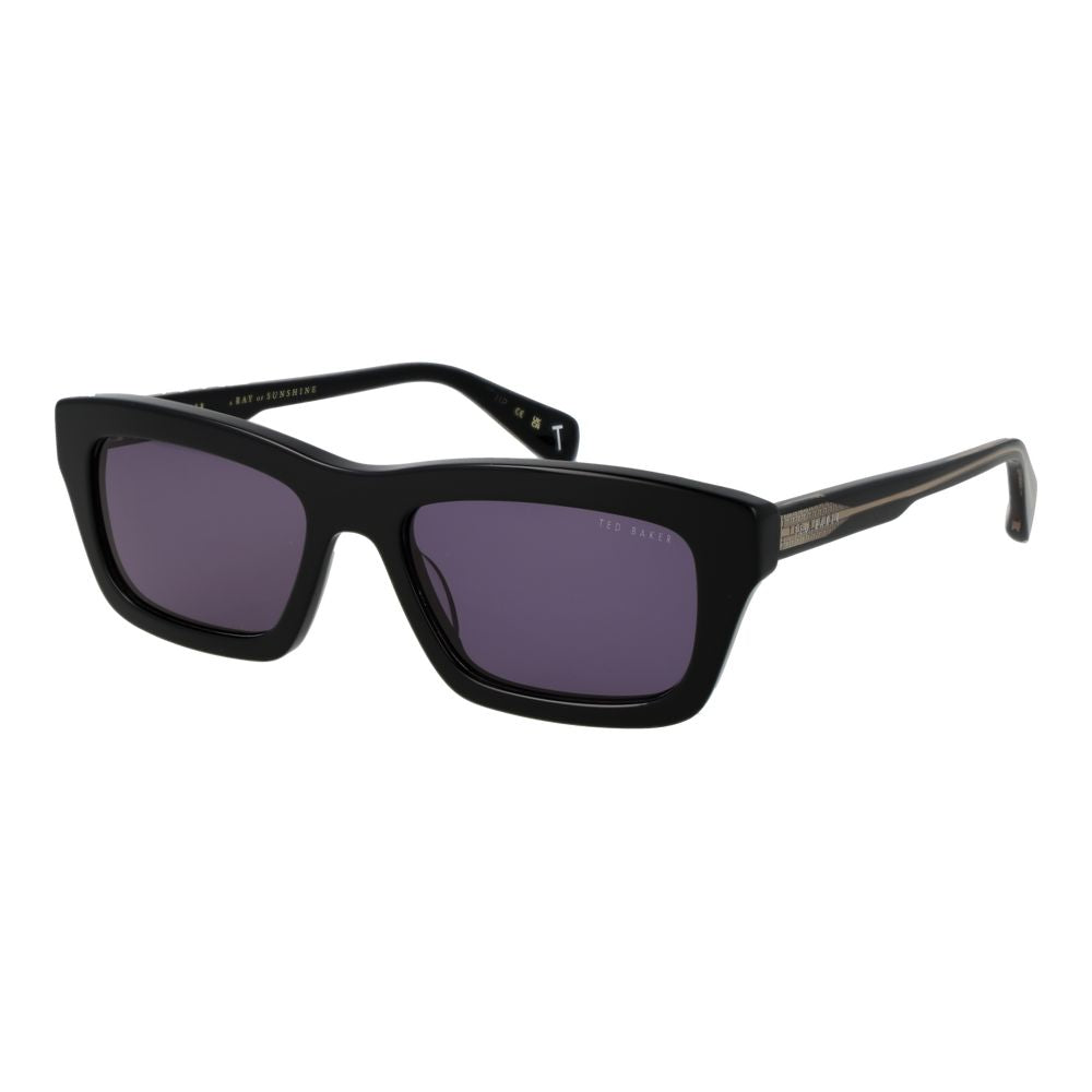 Ted Baker Men’s Sunglasses – Black Rectangle Frame, Purple Lenses