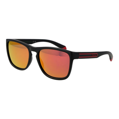 Polaroid Unisex Sunglasses – Black Frame, Red Mirrored Lenses