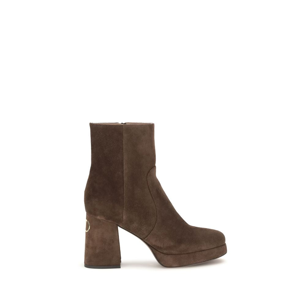 Valentino Garavani Brown Suede Leather Fawcette Platform Ankle Boots