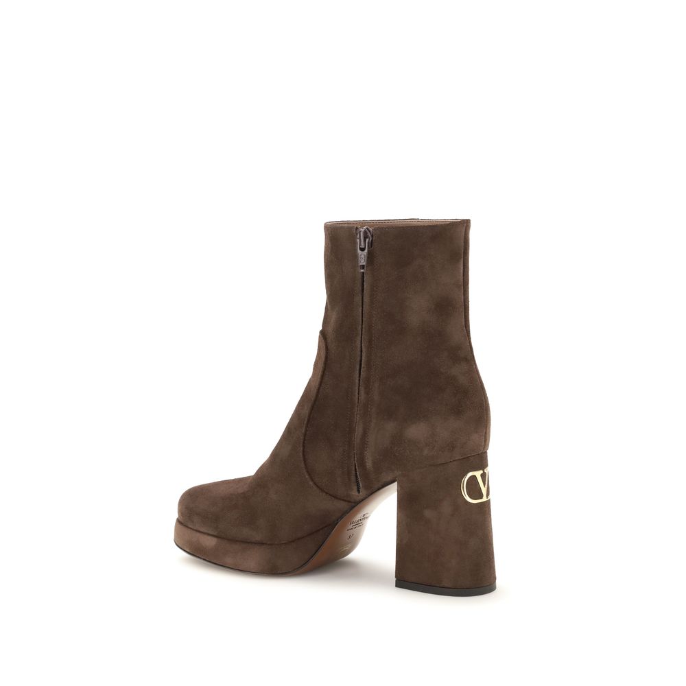 Valentino Garavani Brown Suede Leather Fawcette Platform Ankle Boots