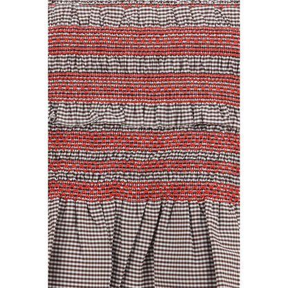 Ganni Brown Cotton Sleeveless T-Shirt with Ruching and Side Ties