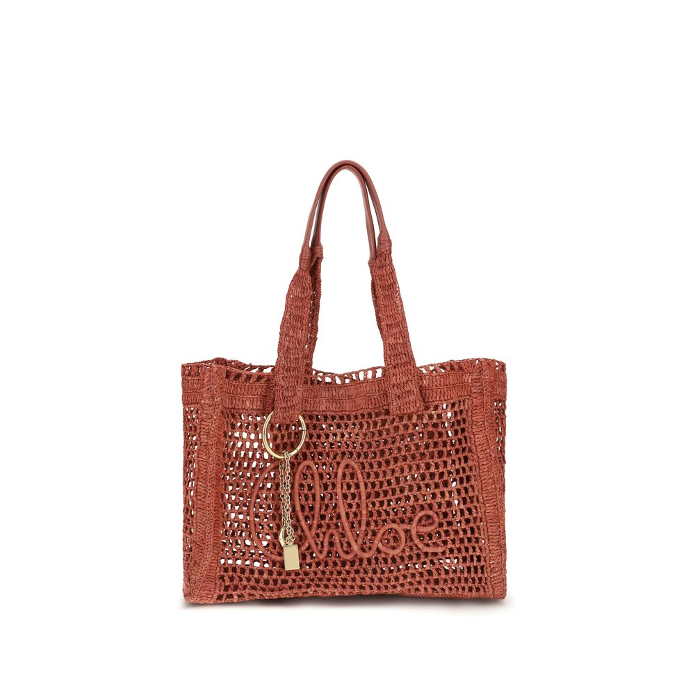 Chloé Brown Raffia East-West Summer Banana Tote Bag