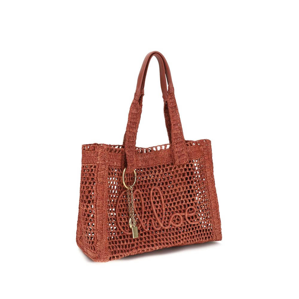Chloé Brown Raffia East-West Summer Banana Tote Bag