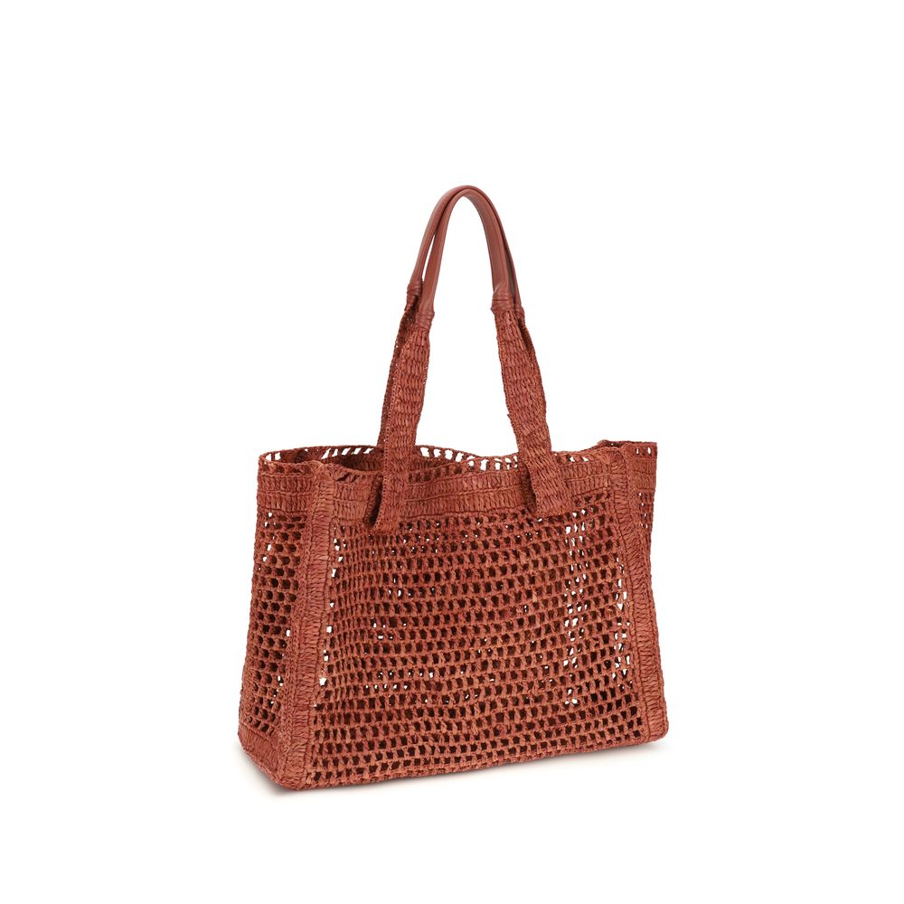 Chloé Brown Raffia East-West Summer Banana Tote Bag