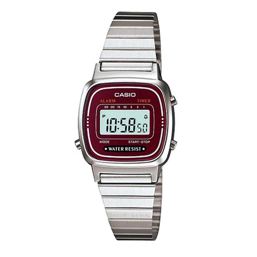 Casio Women's Stainless Steel Digital Watch with Red Dial