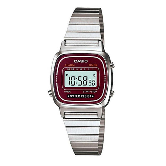 Casio Women's Stainless Steel Digital Watch with Red Dial
