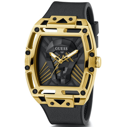 Guess Men's Black Silicone Dress Watch with Golden Case